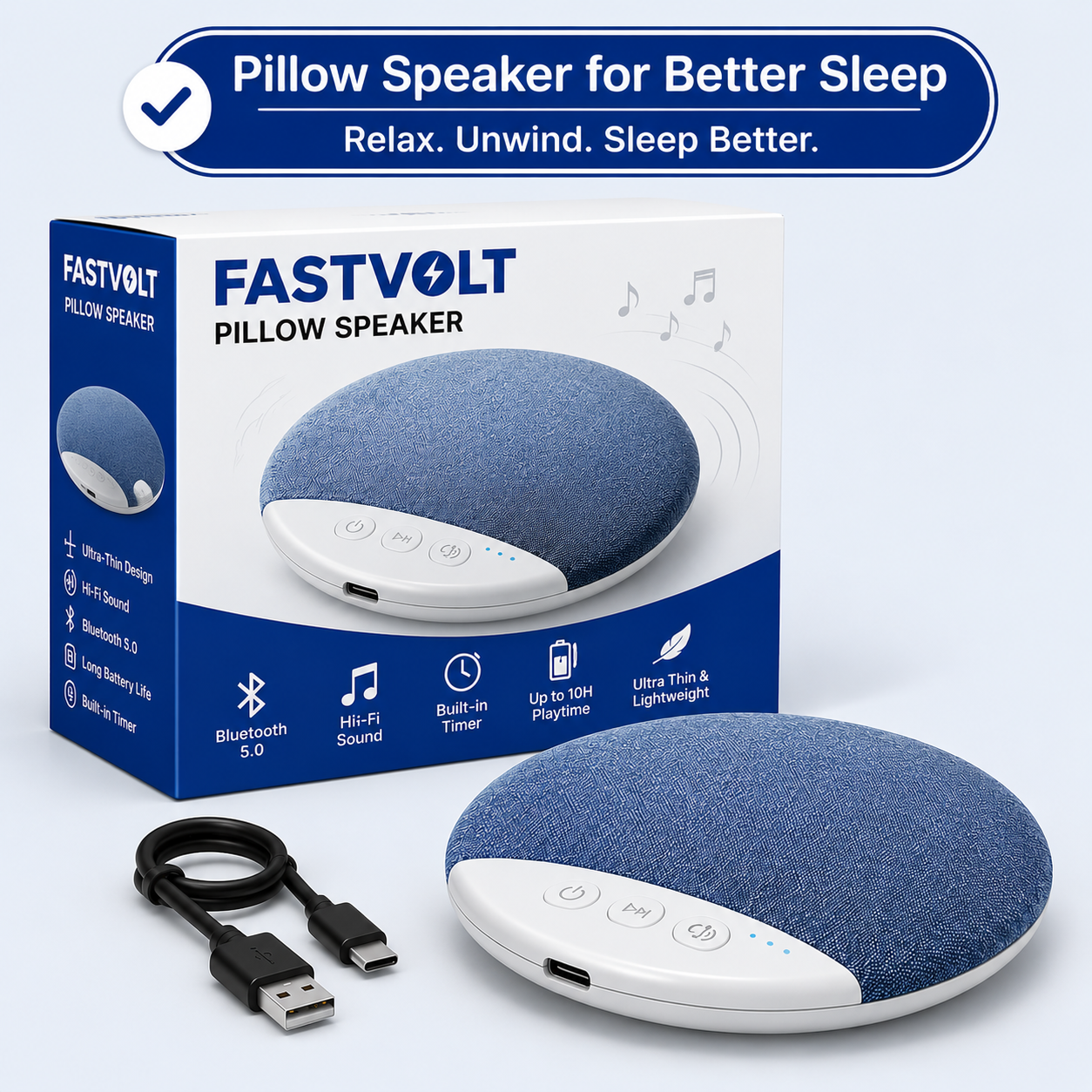 FastVolt™ SomniaWave Premium Pillow Speaker