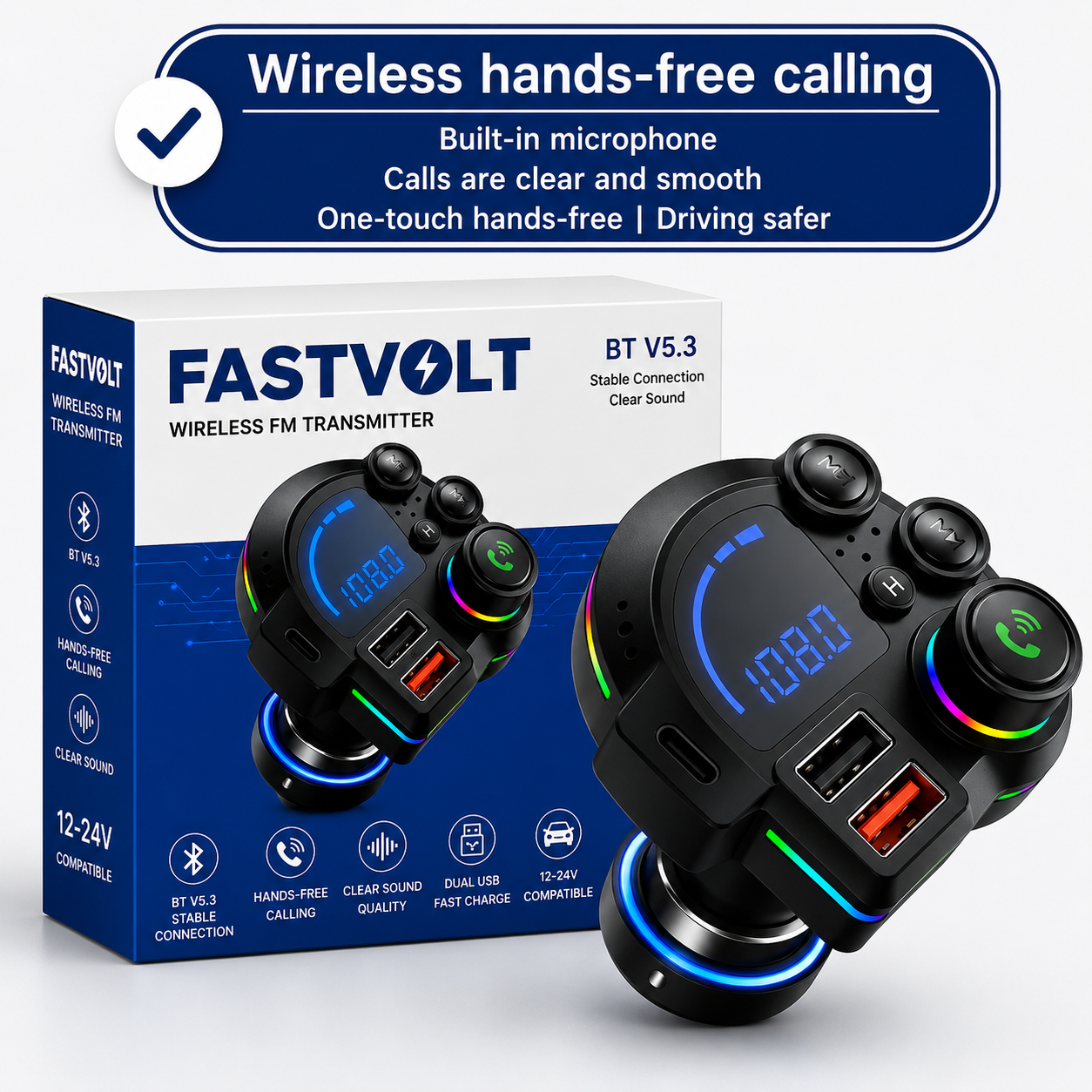 FastVolt AirLink™ 3 in 1 Bluetooth Car Adapter