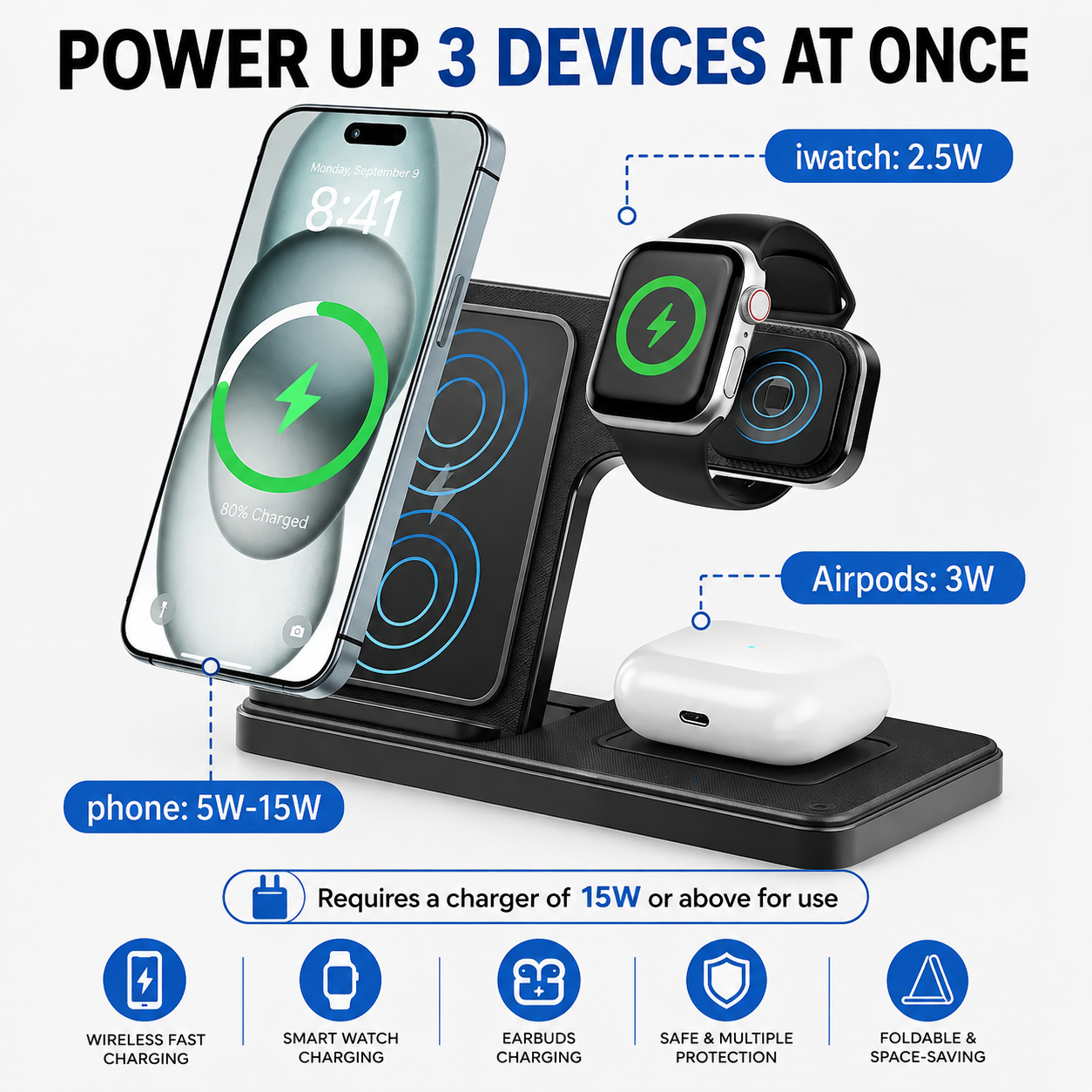 FastVolt™ Portable 3-in-1 Wireless Charger