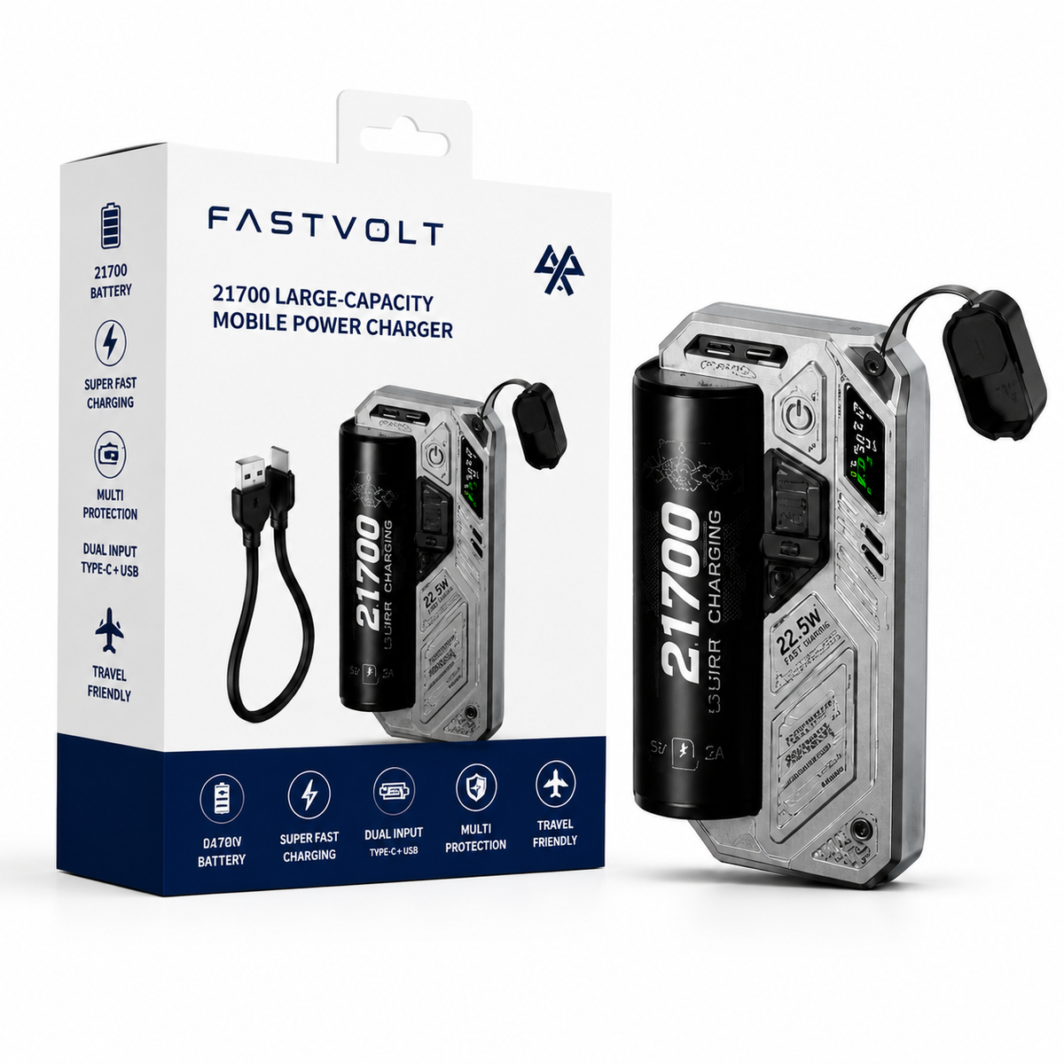 FastVolt™ 21700 Large-Capacity Mobile Power Charger
