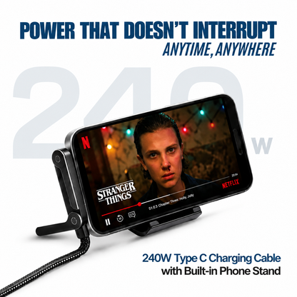 FastVolt™ 240W Type C Charging Cable with Built-in Phone Stand