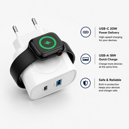 3-in-1 Magnetic Wireless Cordless PD USB-C Wall Charger