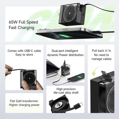 FastVolt™ Retractable 65W USB C Charger